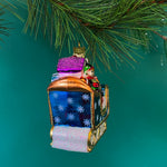 back of a Santa Sleigh Glass Christmas Ornament