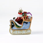 back of a Santa Sleigh Glass Christmas Ornament