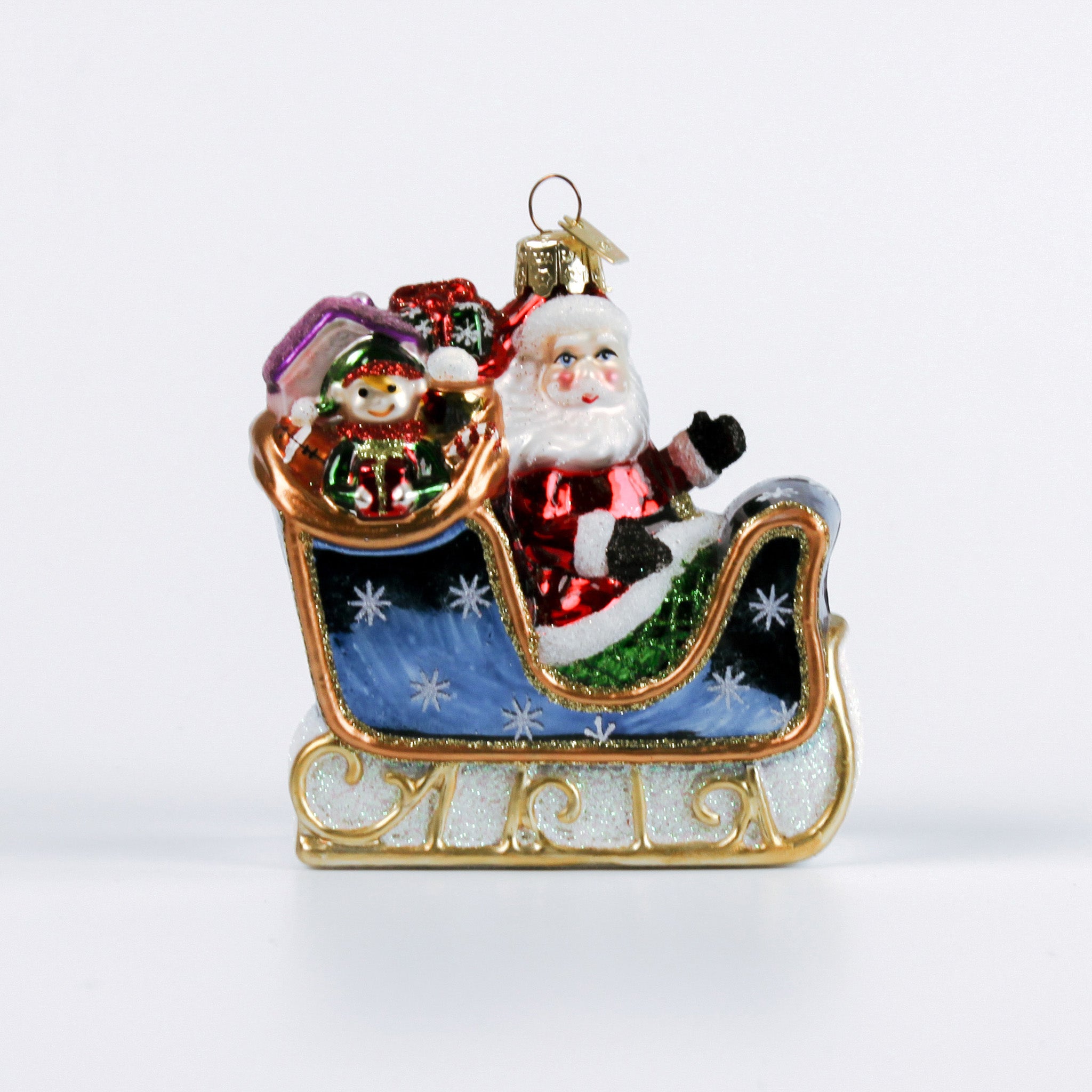 Santa Sleigh Glass Christmas Ornament