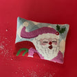 Jolly Holly Santa Hooked-Wool Christmas Throw Pillow