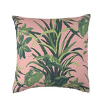Back view of Jungle Road Bahama Green Pink outdoor pillow.