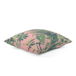 Side view of Jungle Road Bahama Green Pink outdoor pillow.