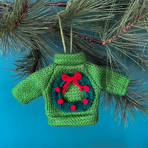 Holiday Mini Knitted Christmas Sweater Ornaments - Set of 4