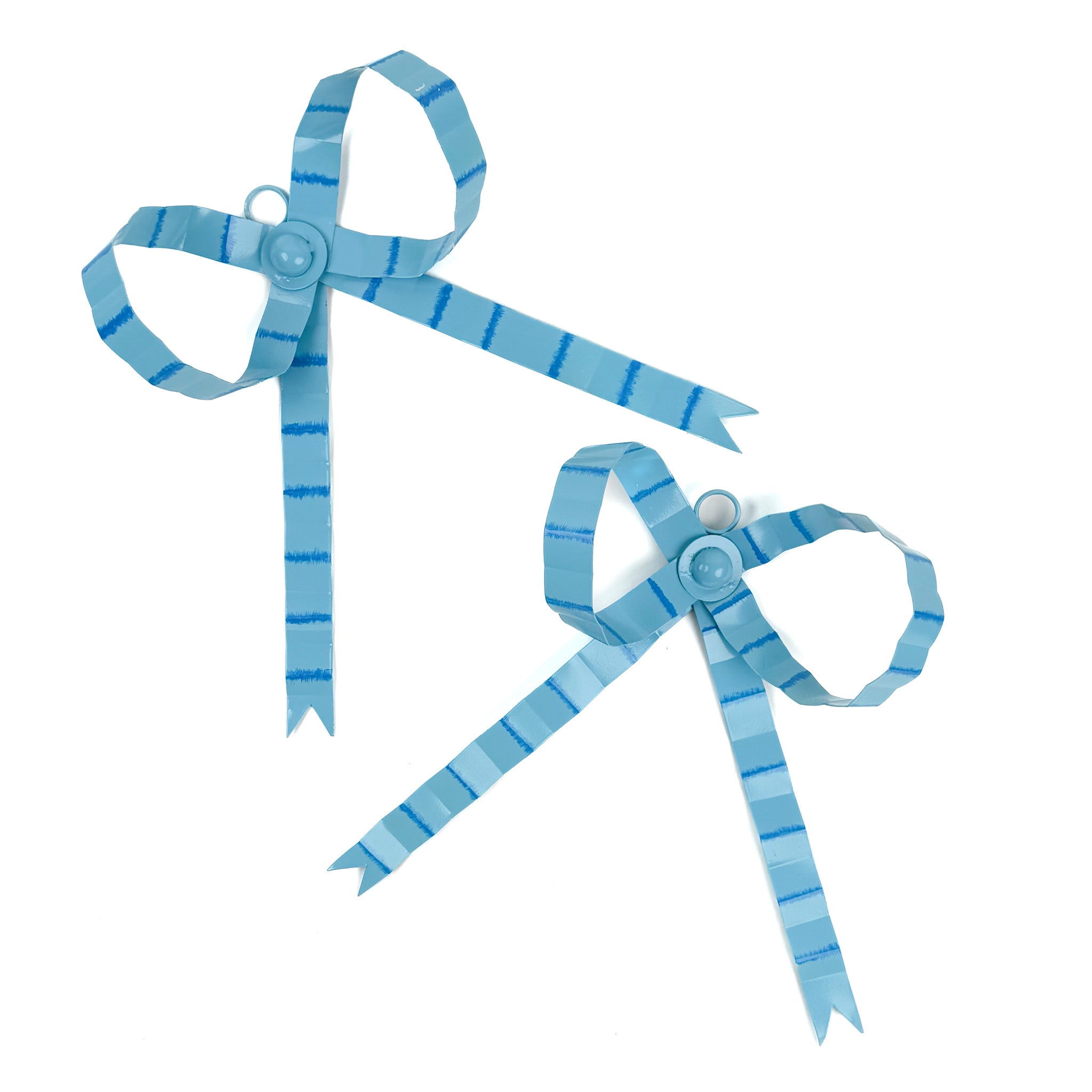 2 Large blue bow ornament on white background
