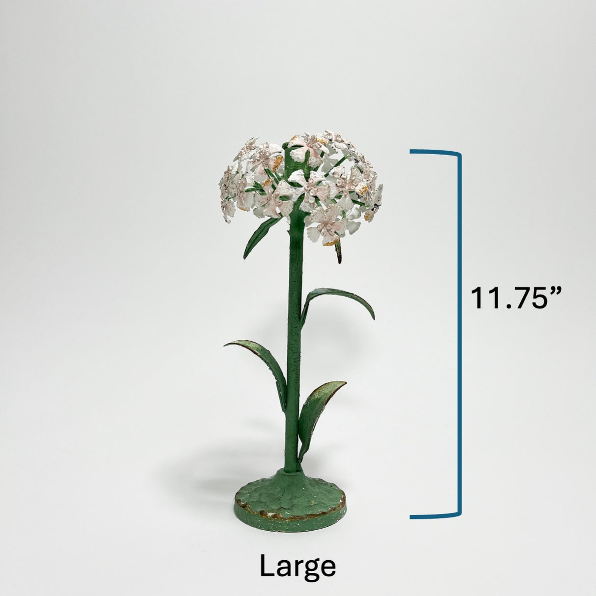Large hydrangea hand-painted tole metal flower candle holder with dimensions