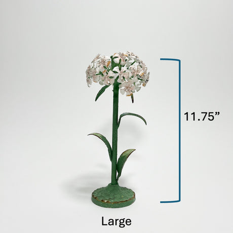 Large hydrangea hand-painted tole metal flower candle holder with dimensions