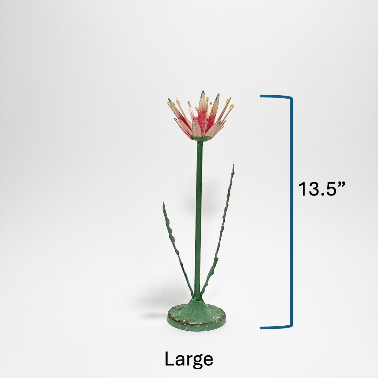 Large lotus hand-painted tole metal flower candle holder with dimensions