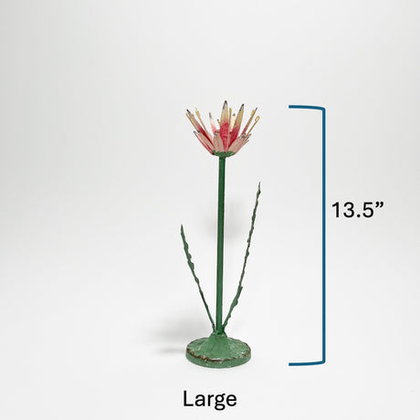 Large lotus hand-painted tole metal flower candle holder with dimensions