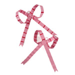 pair of large pink striped bow ornaments with long ribbon tails