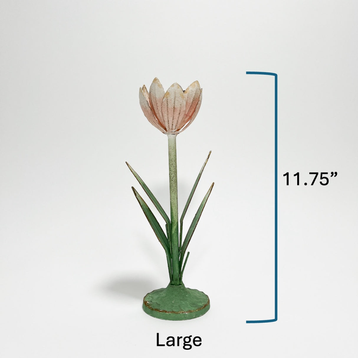 Large tulip hand-painted tole metal flower candle holder with dimensions