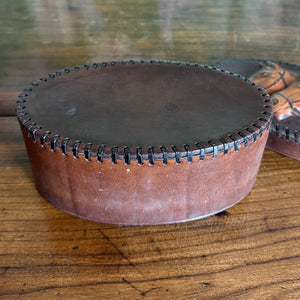 Oval Horse-Themed Leather Box and Ceramic Horse Lidded Jar w/Horsebit Embellishment, Set of 2