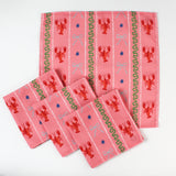 Lobster and Ribbon Stripe Pink Cloth Dinner Napkins, Set of 4