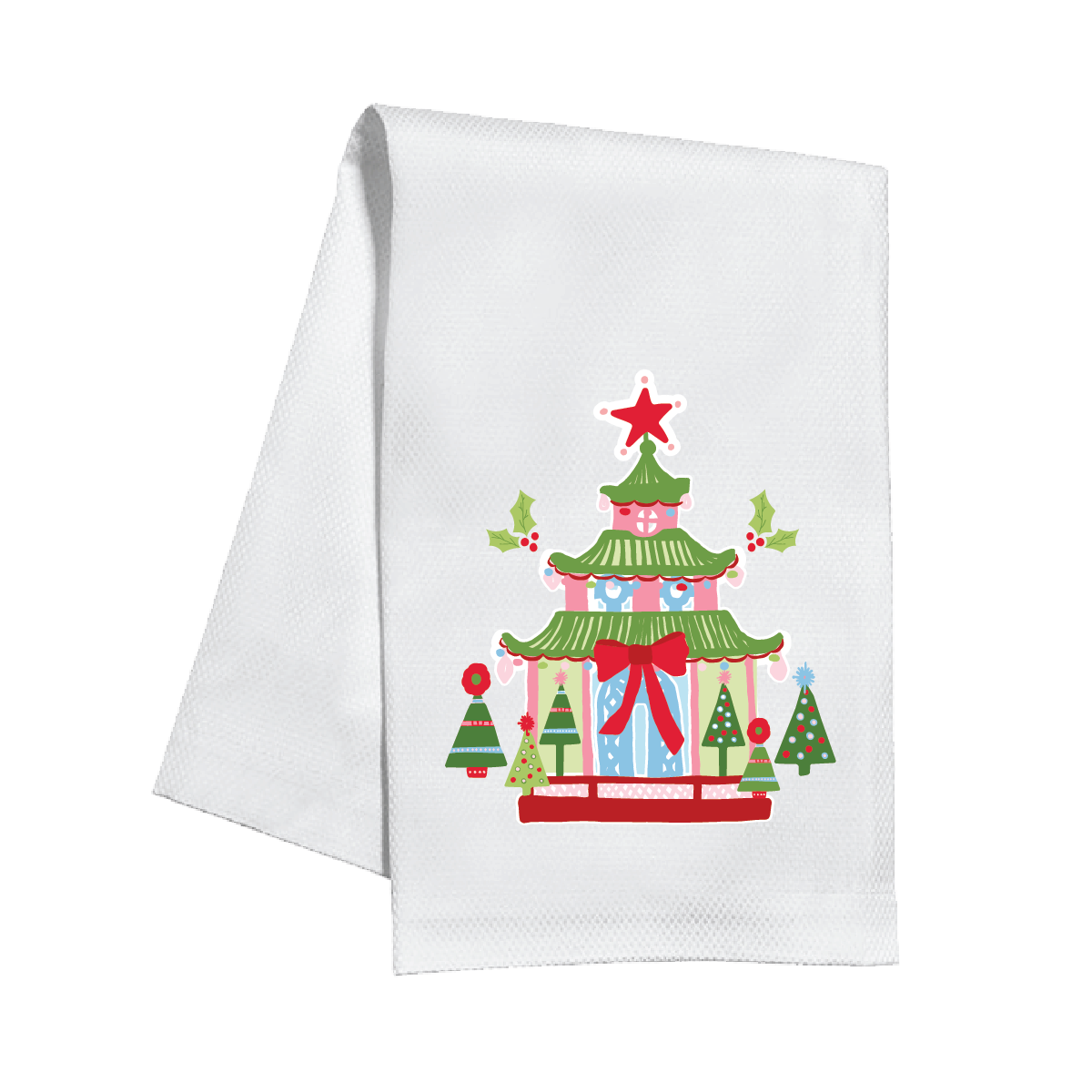 Festive Pagoda Christmas Tea Towel