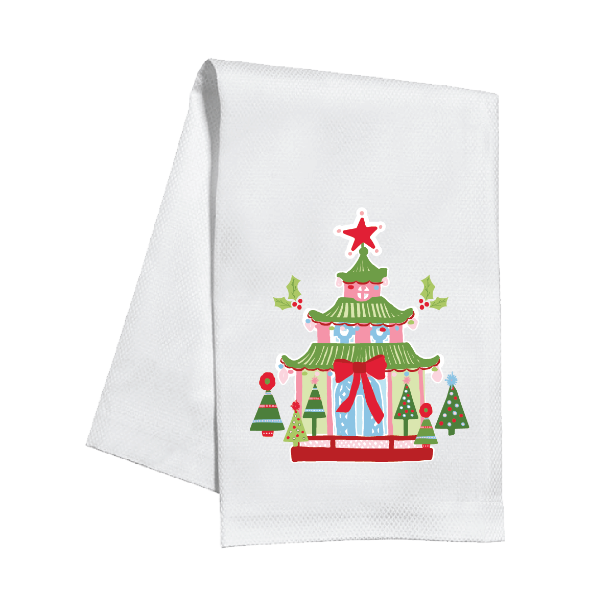 Festive Pagoda Christmas Tea Towel/Dish Towel/Guest Towel