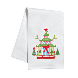 Festive Pagoda Christmas Tea Towel/Dish Towel/Guest Towel