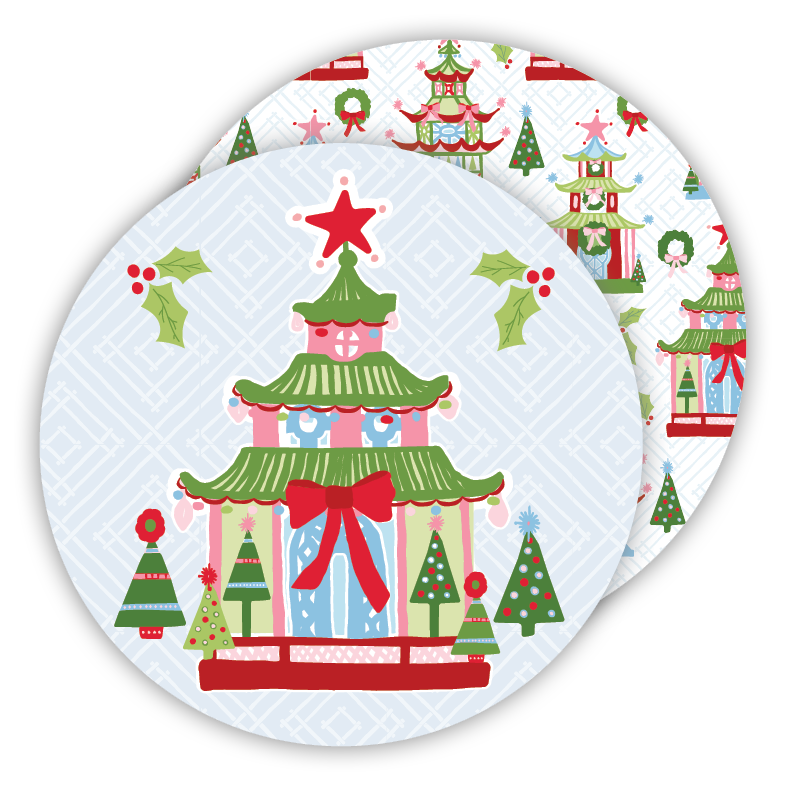Festive Pagodas Christmas Round Coasters