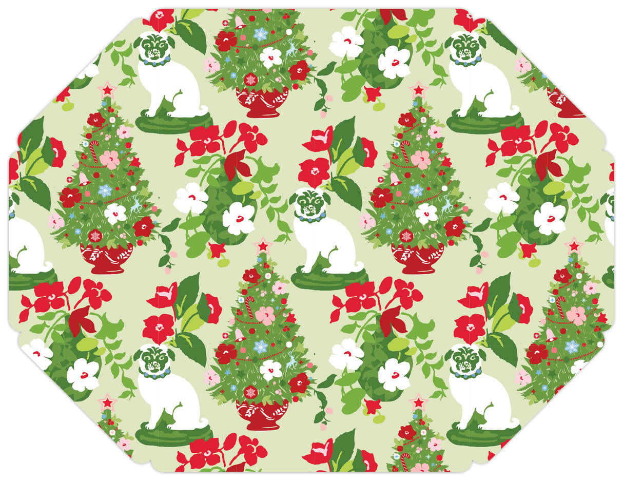 Christmas Pugs Die-Cut Paper Placemats, Set of 10