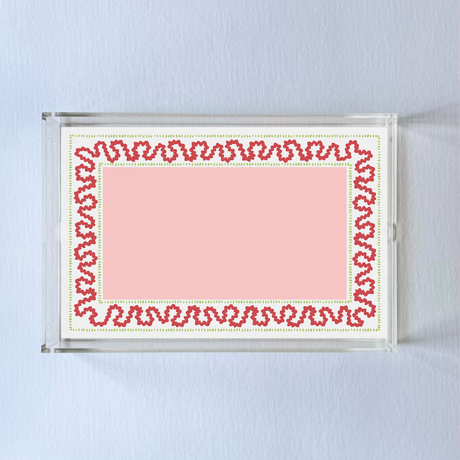 Harbor Trail Red/Pink w/Green Dash Rectangular Acrylic Tray, 2 Sizes