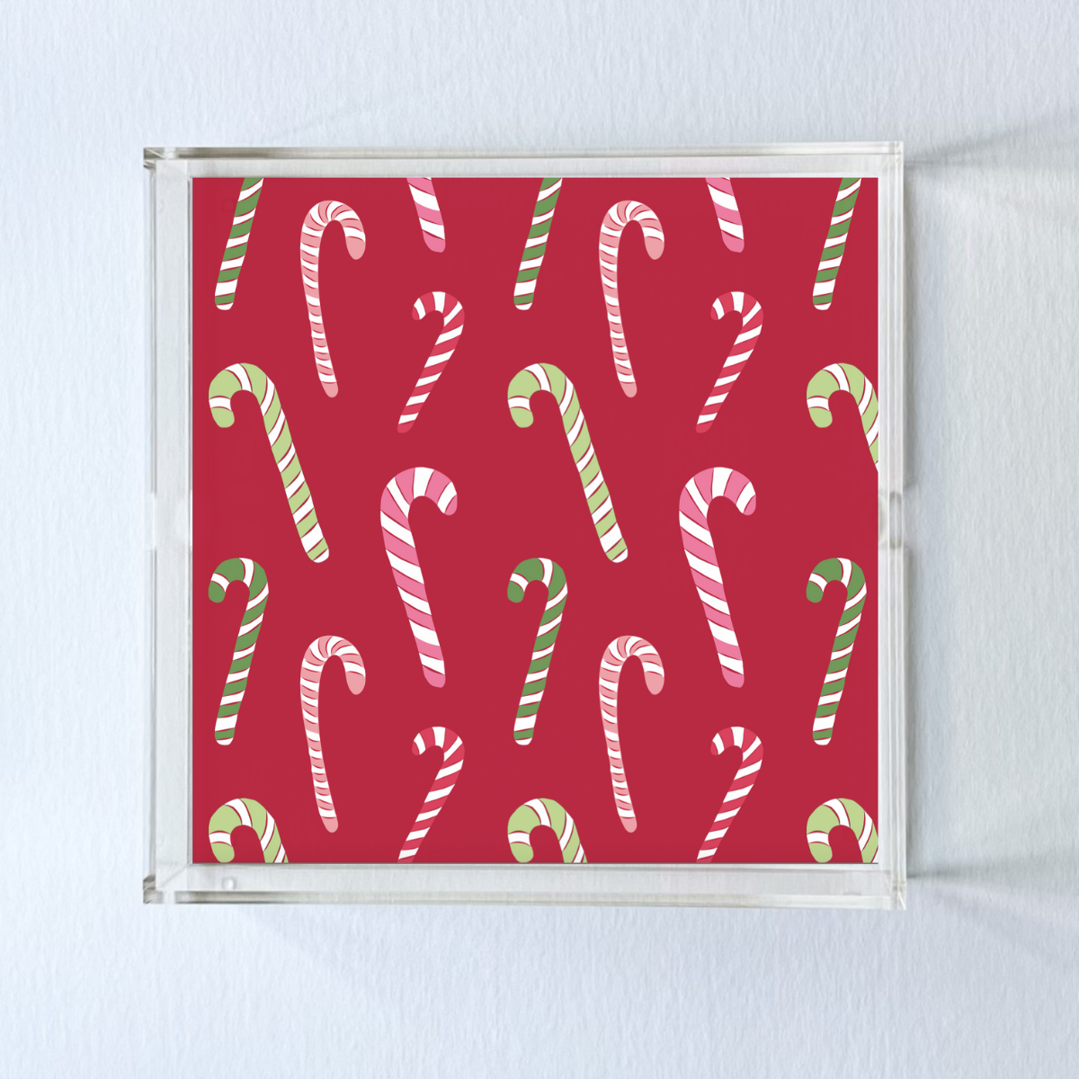 Dancing Candy Canes Square Acrylic Tray, 3 Sizes