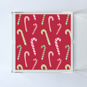 Dancing Candy Canes Square Acrylic Tray, 3 Sizes