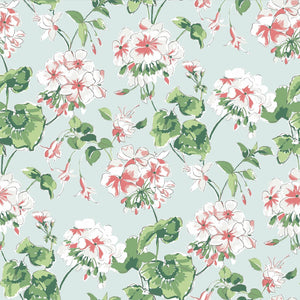 Geranium wallpaper featuring pink and white geraniums on a grey background.