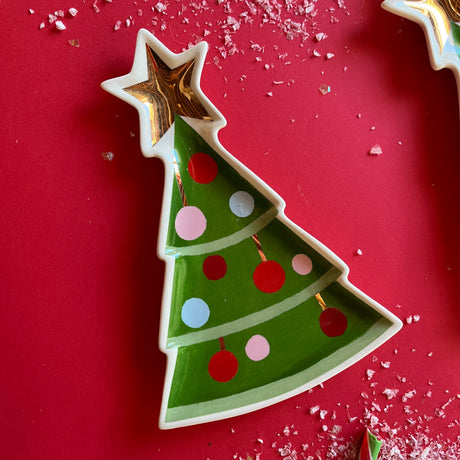 Ceramic Christmas Tree w/Star Accent Plate, Set of 4