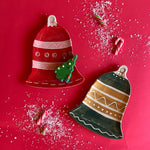 Red and Green Ceramic Accent Plate Shaped like a Bell