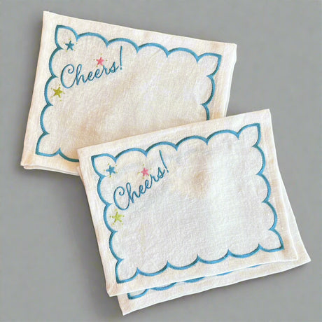 Embroidered "Cheers" Cocktail Napkin set of four