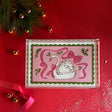 Christmas Swan Rectangular Acrylic Tray, in 2 Sizes. White swan with pink bow, and green scallop border.