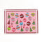 Ornaments Rectangular Acrylic Tray, in small size. Pink background with many bright colored ornaments and a red border.