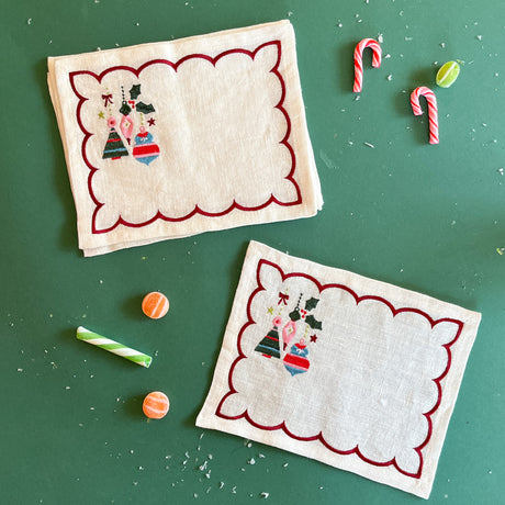 Embroidered Dancing Ornament Christmas Cocktail Napkin