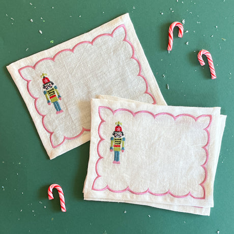Embroidered Nutcracker linen Christmas Cocktail Napkin