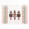 Three Nutcrackers on white background bordered with pink, blue, and green acrylic trays in large size.