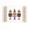 Three Nutcrackers on white background bordered with pink, blue, and green acrylic trays in small size.