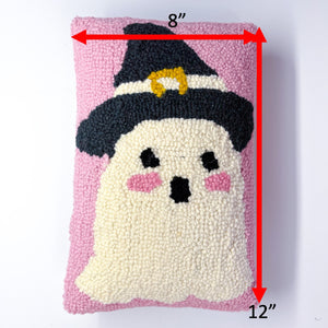 Pink Ghost Witch Halloween throw pillow dimension 8" by 12"