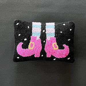 Witch Shoes Hooked-Wool Halloween Throw Pillow