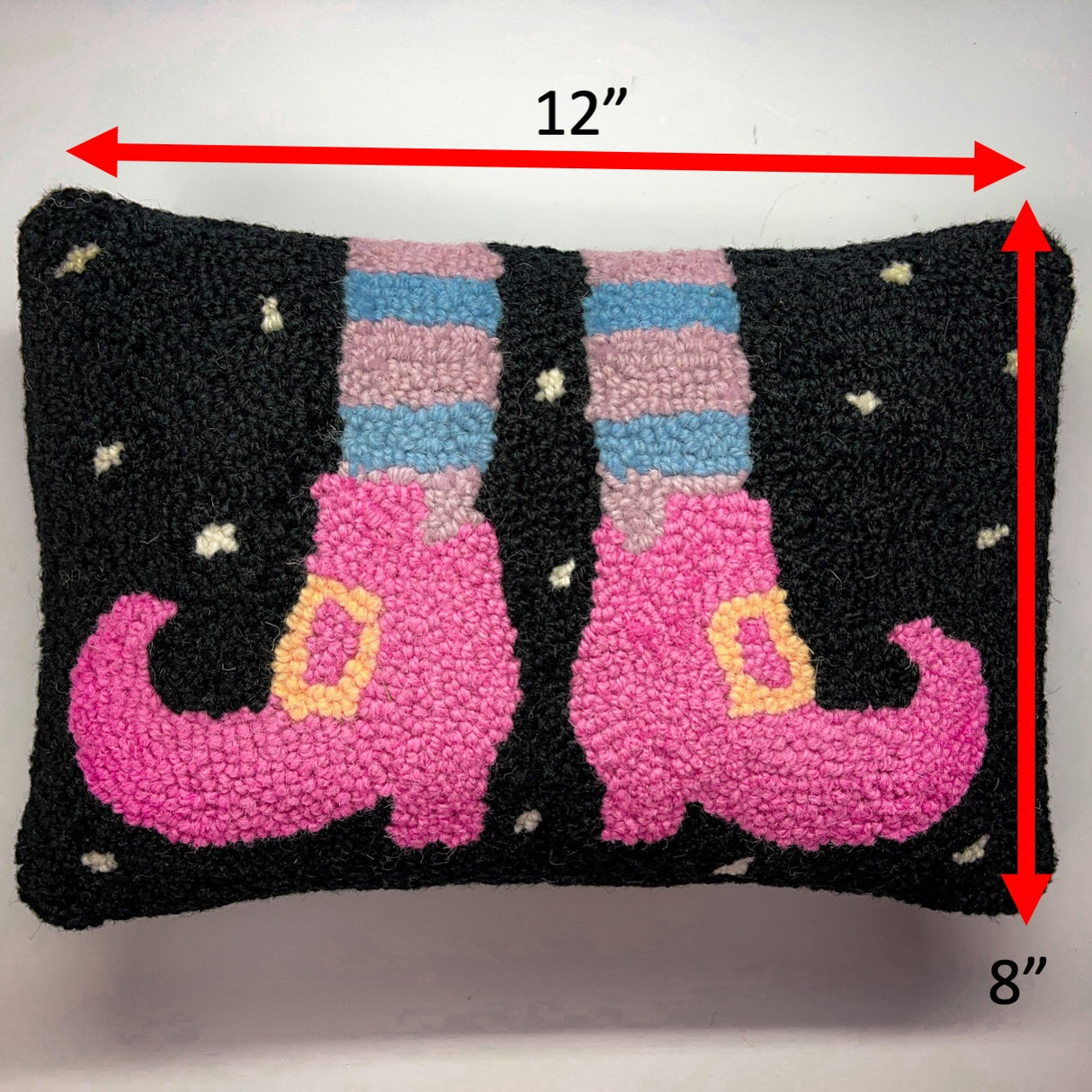 Witch Shoes Hooked-Wool Halloween Throw Pillow
