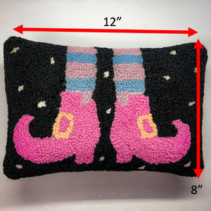 Witch Shoes Hooked-Wool Halloween Throw Pillow
