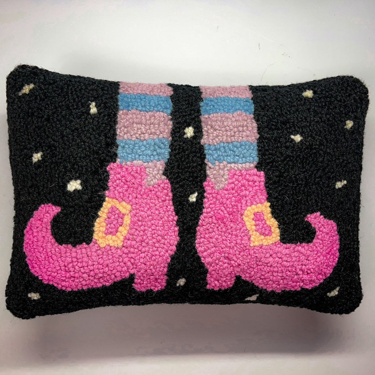 Witch Shoes Hooked-Wool Halloween Throw Pillow