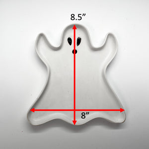 Madcap Cottage ceramic white ghost halloween plate dimension are 8.5" by 8"