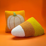 Candy Corn Shaped Hooked-Wool Halloween Throw Pillow