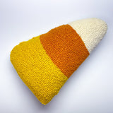 Candy Corn Shaped Hooked-Wool Halloween Throw Pillow