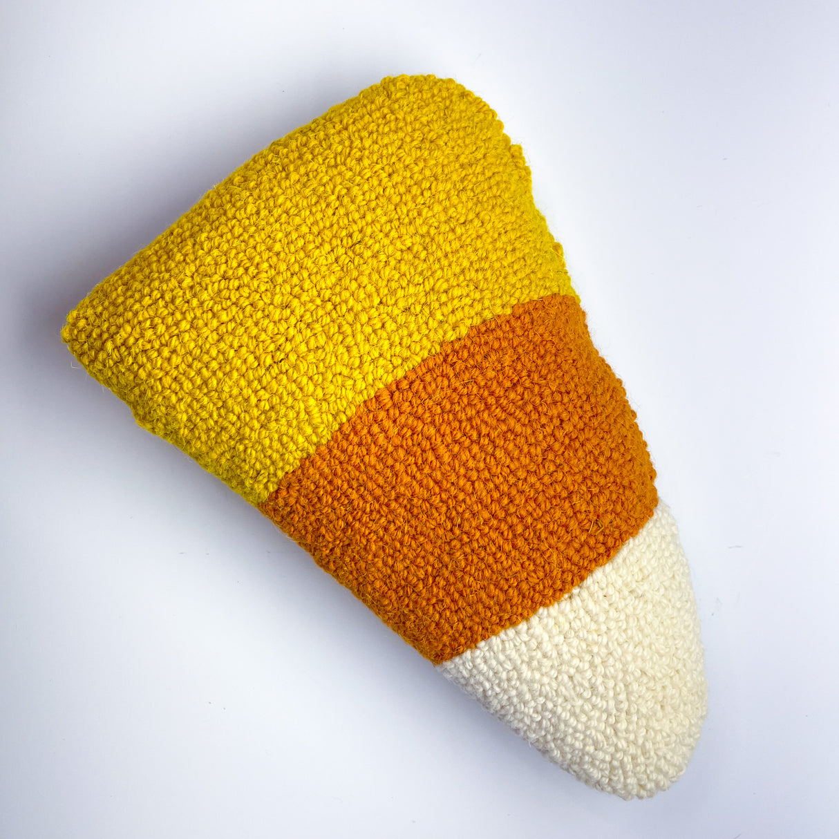 Candy Corn Shaped Hooked-Wool Halloween Throw Pillow