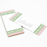 Chinoiserie Luxe Skinny Notepads with Island House Green/pink design in a white background