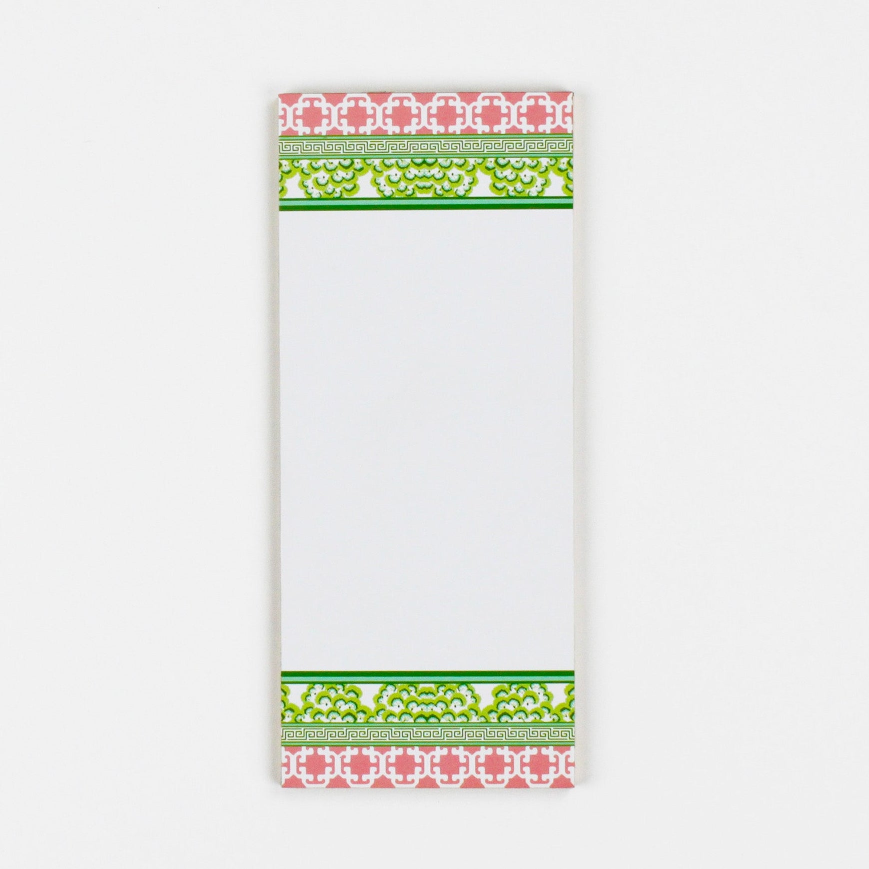 Chinoiserie Luxe Skinny Notepads with Island House Green/pink design