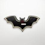 Madcap cottage black bat shaped halloween plate back view with white outline