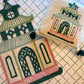 Oh, Pagoda Embroidered Pillow with Green Tassels