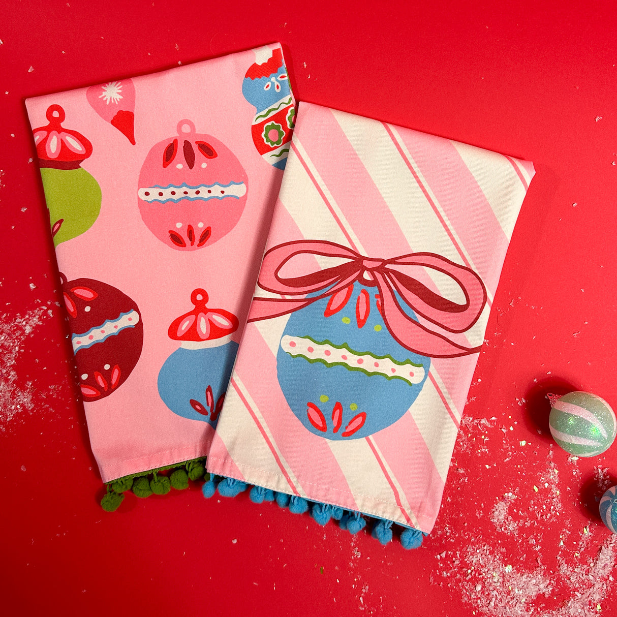 Christmas Ornament and Christmas Stripe Tea Towel