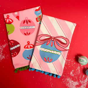 Christmas Ornament and Christmas Stripe Tea Towel