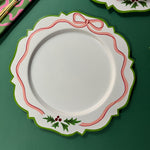 Christmas Ribbons and Holly Tole Metal Hand-Painted Charger.
